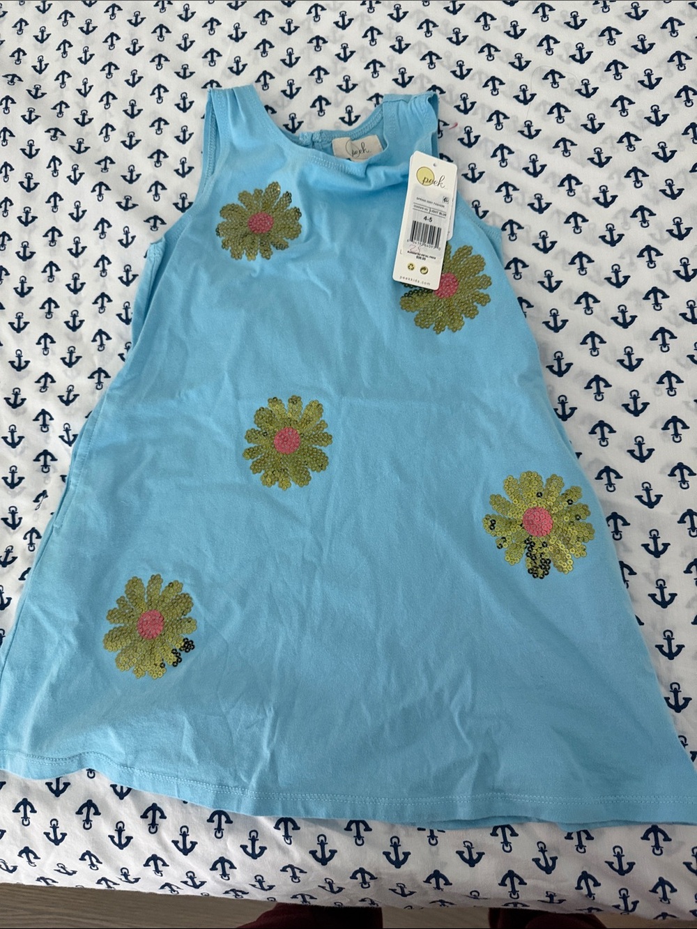 Children's Light Blue Sequin Daisy Tank Dress - peek